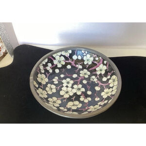 Japanese Porcelain Ware Hand painted Jewelry Bowl/ Ashtray Encased In Metal